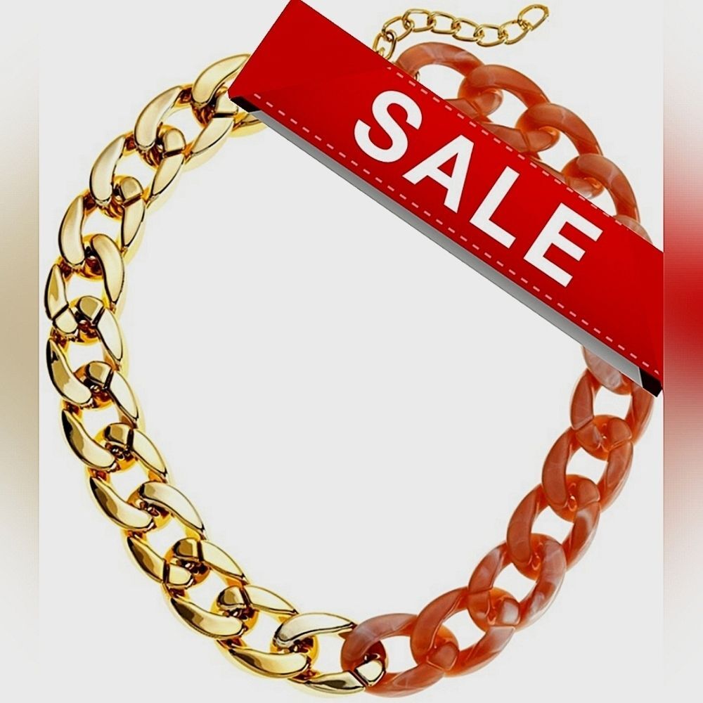 #Lascana Resin Bi-Color Coral Gold Asymmetrical Chunky Chain Necklace
